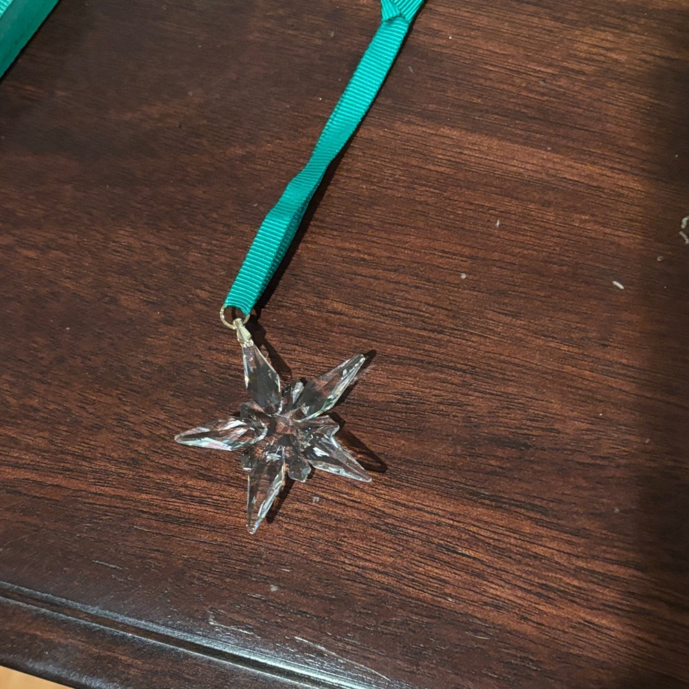 Swarovski Crystal Star Ornament with Green Ribbon